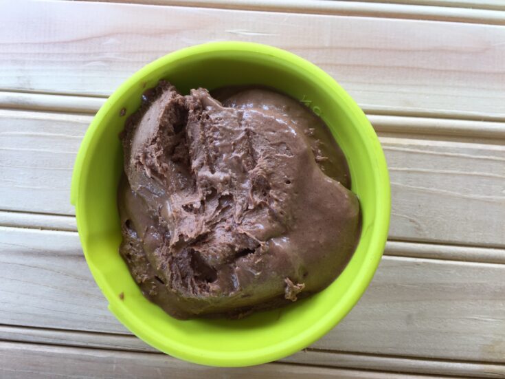 chocolate coconut oil frosting in green bowl