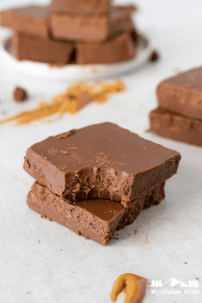 chocolate peanut butter fudge stacked