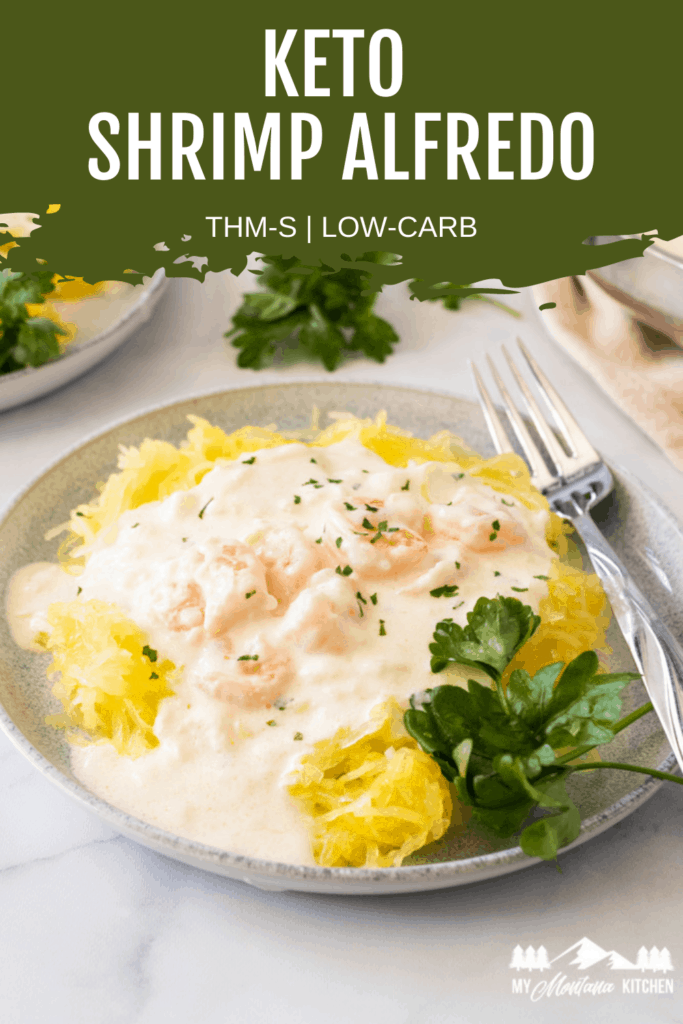 plated shrimp alfredo with spaghetti squash