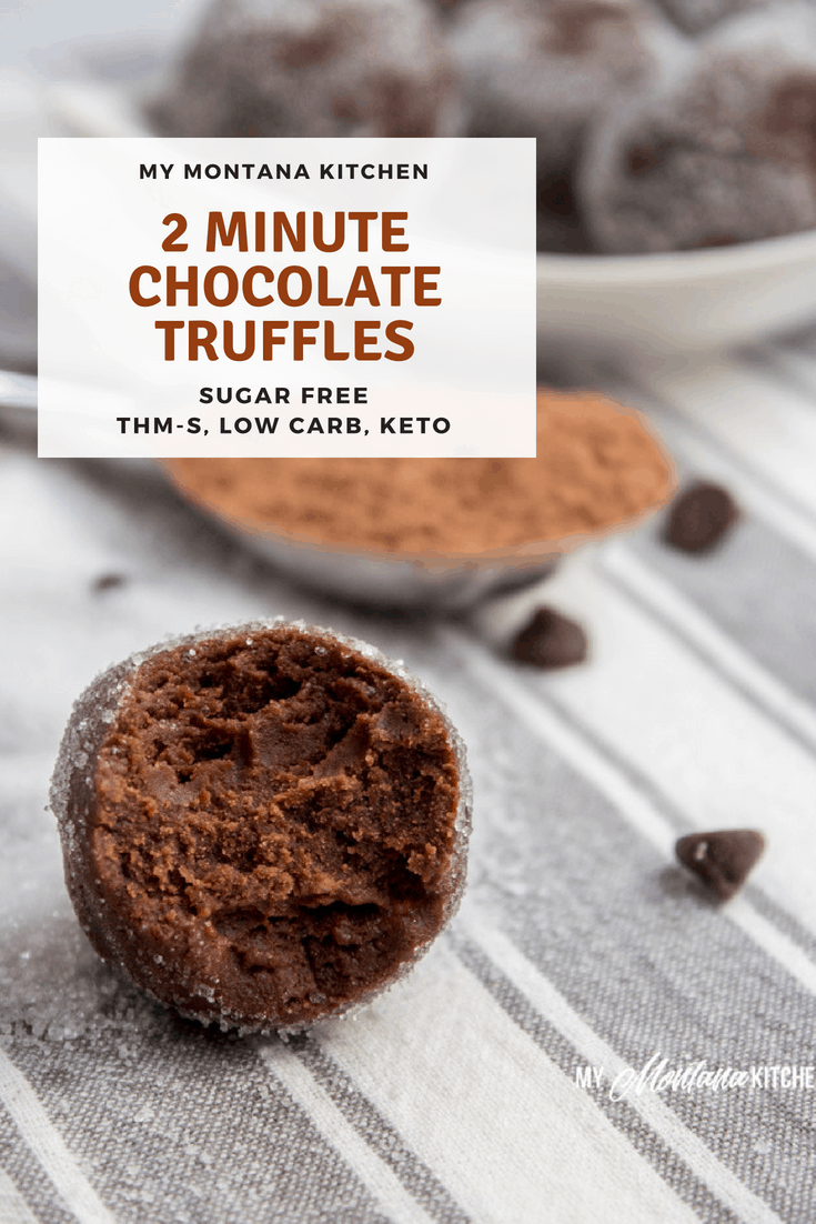 If you need a quick sweet treat, try this 2 Minute Chocolate Truffles Recipe. Seriously, you can have a decadent, velvety, rich truffle in less than 2 minutes - and with NO guilt! #trimhealthymama #thm #thm-s #2minutetruffles #thmtruffles #sugarfree #keto #lowcarb #dairyfree #glutenfree #chocolate