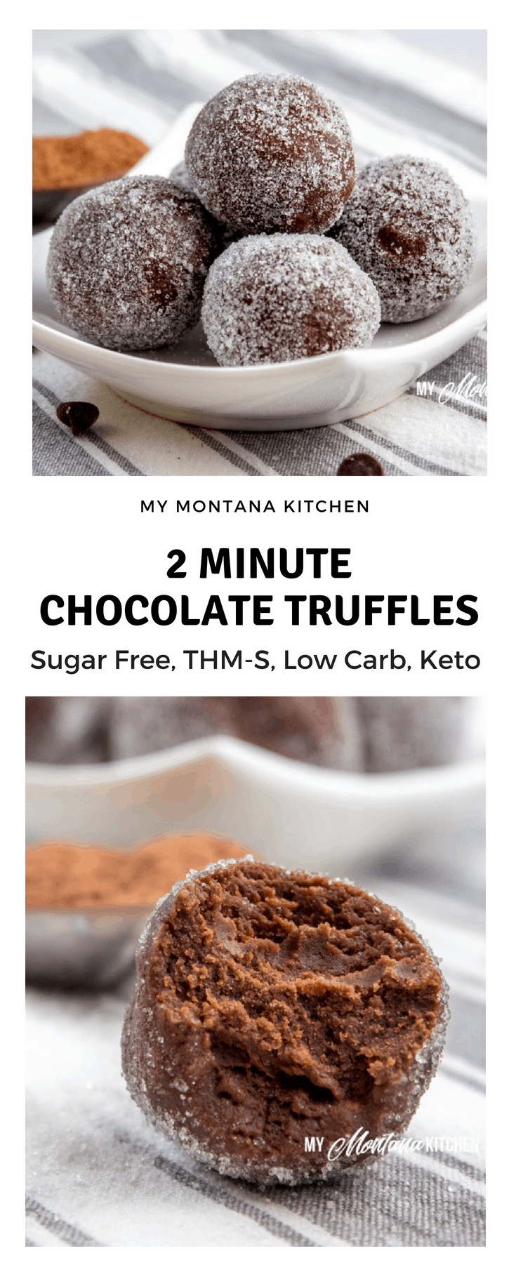 If you need a quick sweet treat, try this 2 Minute Chocolate Truffles Recipe. Seriously, you can have a decadent, velvety, rich truffle in less than 2 minutes - and with NO guilt! #trimhealthymama #thm #thm-s #2minutetruffles #thmtruffles #sugarfree #keto #lowcarb #dairyfree #glutenfree #chocolate