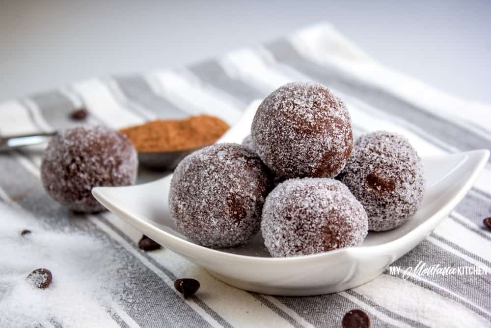 If you need a quick sweet treat, try this 2 Minute Chocolate Truffles Recipe. Seriously, you can have a decadent, velvety, rich truffle in less than 2 minutes - and with NO guilt! #trimhealthymama #thm #thm-s #2minutetruffles #thmtruffles #sugarfree #keto #lowcarb #dairyfree #glutenfree #chocolate