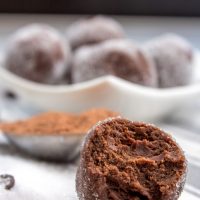 If you need a quick sweet treat, try this 2 Minute Chocolate Truffles Recipe. Seriously, you can have a decadent, velvety, rich truffle in less than 2 minutes - and with NO guilt! #trimhealthymama #thm #thm-s #2minutetruffles #thmtruffles #sugarfree #keto #lowcarb #dairyfree #glutenfree #chocolate