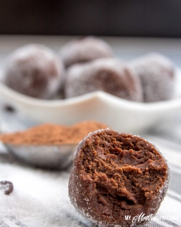If you need a quick sweet treat, try this 2 Minute Chocolate Truffles Recipe. Seriously, you can have a decadent, velvety, rich truffle in less than 2 minutes - and with NO guilt! #trimhealthymama #thm #thm-s #2minutetruffles #thmtruffles #sugarfree #keto #lowcarb #dairyfree #glutenfree #chocolate