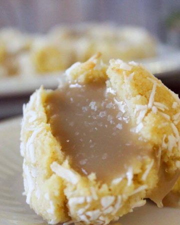 Salted Caramel Coconut Thumbprint Cookies (THM-S, Sugar Free, Low Carb)