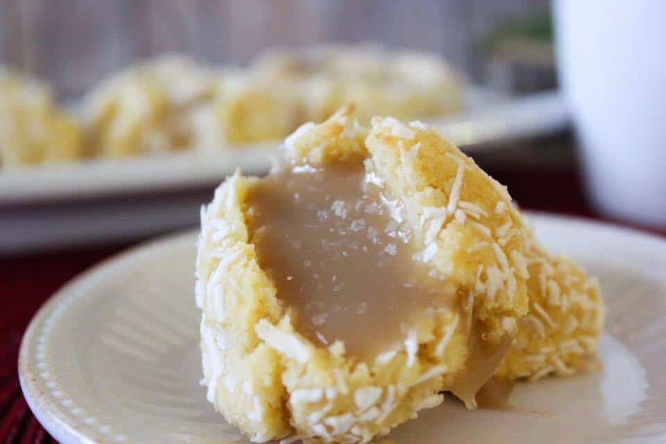 Salted Caramel Coconut Thumbprint Cookies (THM-S, Sugar Free, Low Carb)