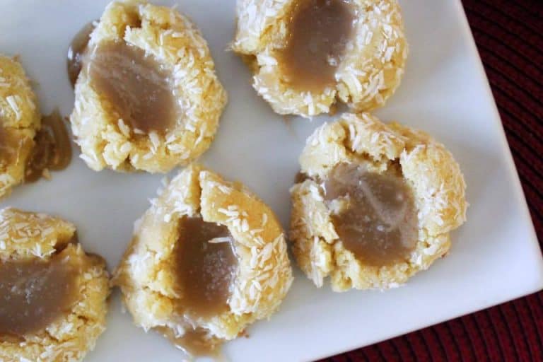 Salted Caramel Coconut Thumbprint Cookies (THM-S, Sugar Free, Low Carb)