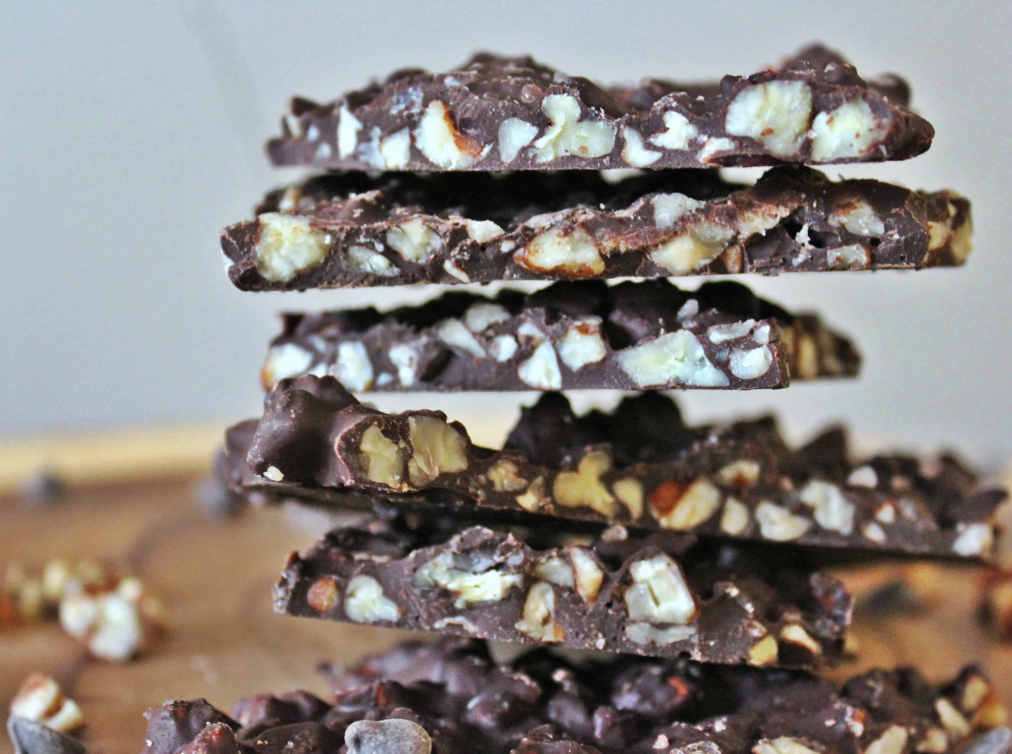 Salted Dark Chocolate Pecan Bark (THM-S, Low Carb, Sugar Free)