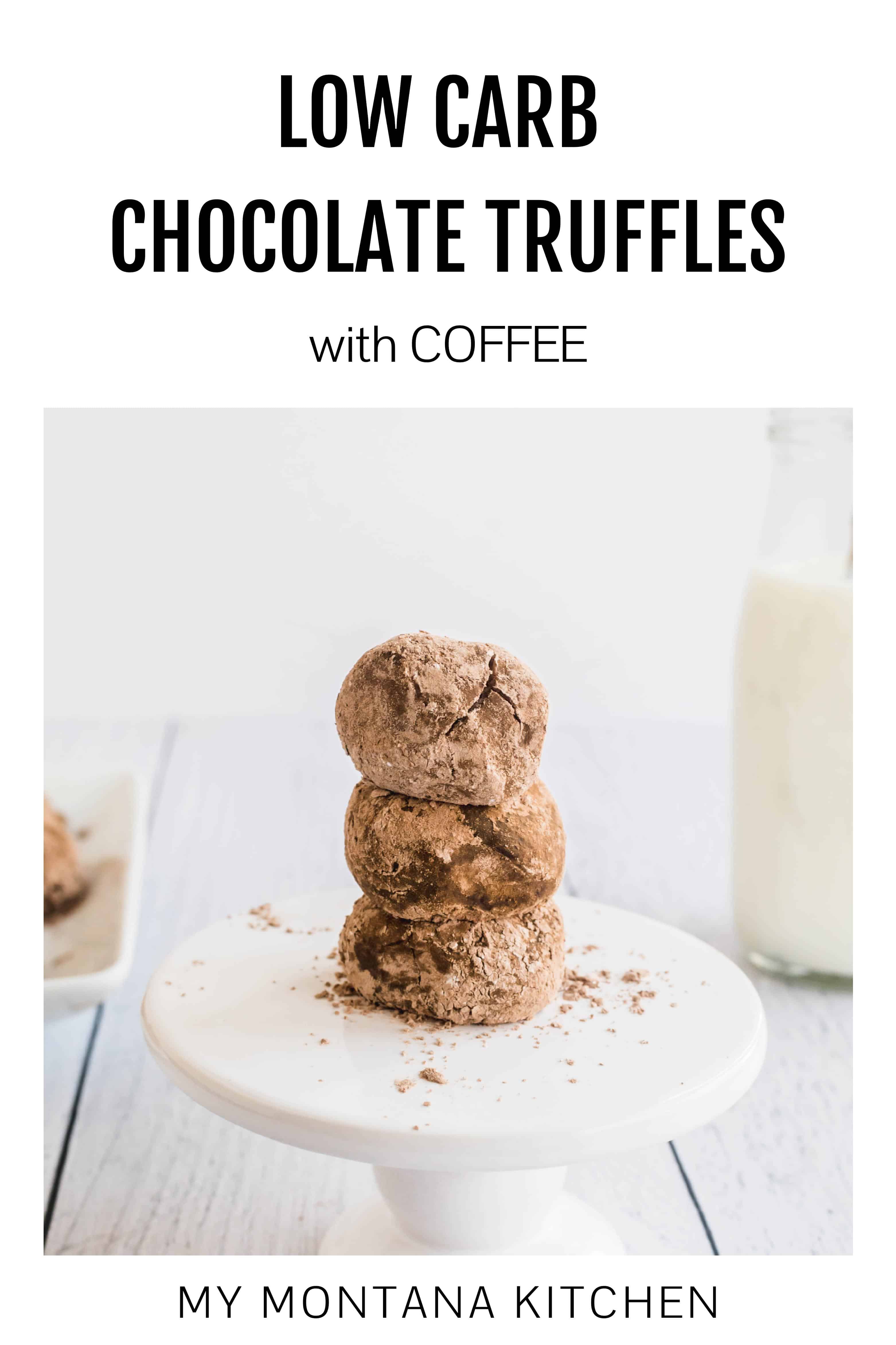 These easy keto chocolate truffles with cream cheese are sugar free, and flavored with a swirl of rich coffee, making them a decadent low carb dark chocolate dessert recipe! #ketotruffles #lowcarbchocolatedessert