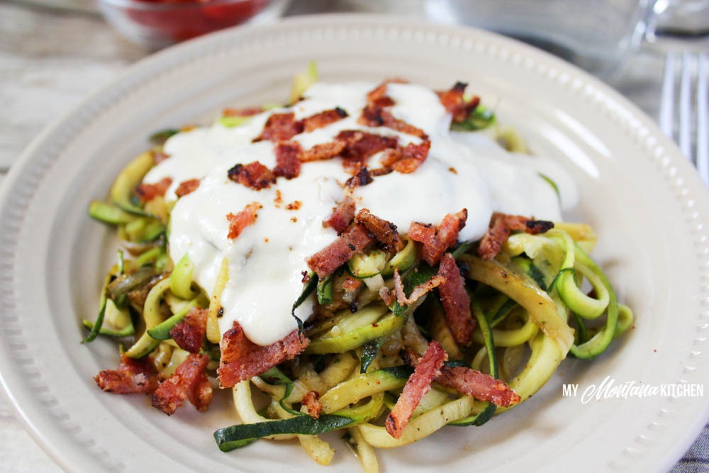 Speedy Zucchini Bacon Alfredo (THM-S, Low Carb)