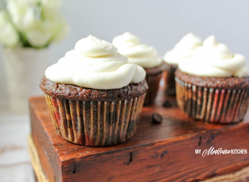 Chocolate Cupcakes with Whipped Cream Cheese Frosting (THM-S, Low Carb, Sugar Free)