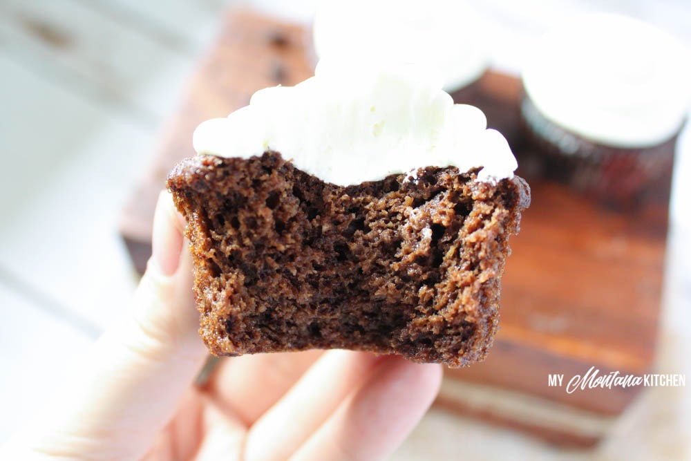 Chocolate Cupcakes with Whipped Cream Cheese Frosting (THM-S, Low Carb, Sugar Free)