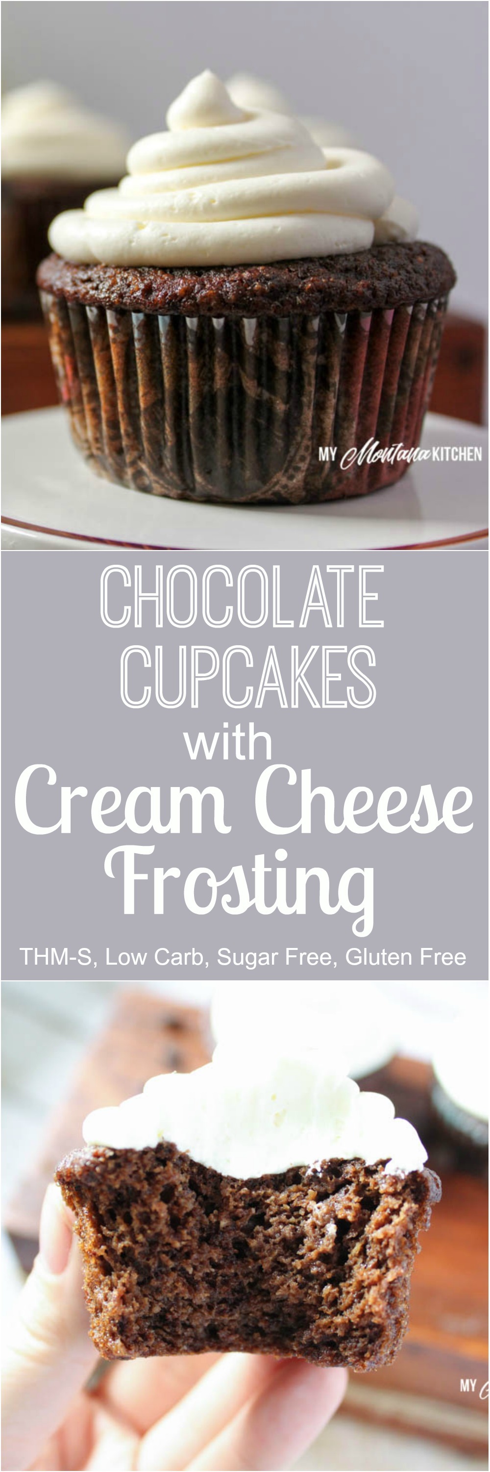 Chocolate Cupcakes with Whipped Cream Cheese Frosting (THM-S, Low Carb, Sugar Free)