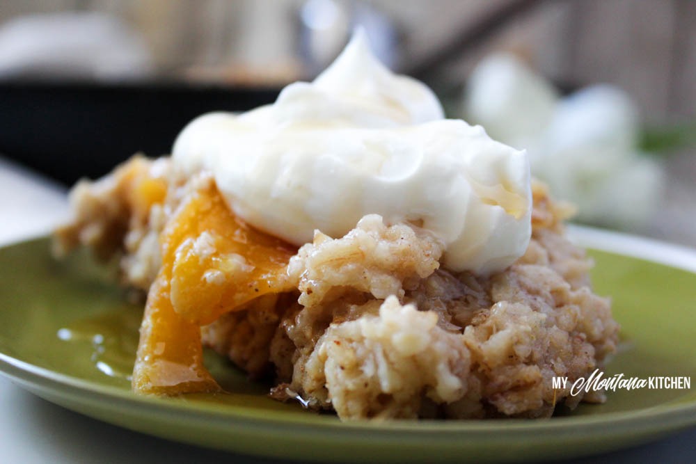 Upside Down Peach Oatmeal Bake (THM-E, Sugar Free)