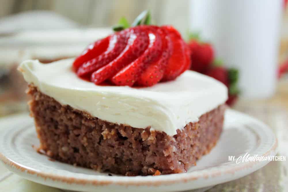 Low Carb Strawberry Cake with Cream Cheese Frosting (THM-S, Sugar Free)