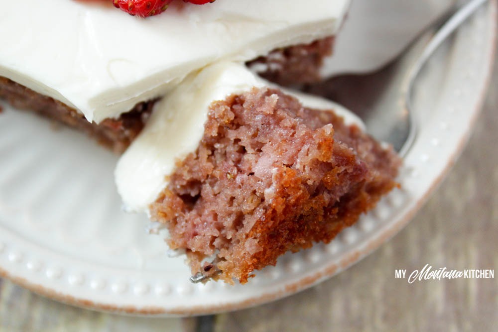 Low Carb Strawberry Cake with Cream Cheese Frosting (THM-S, Sugar Free)