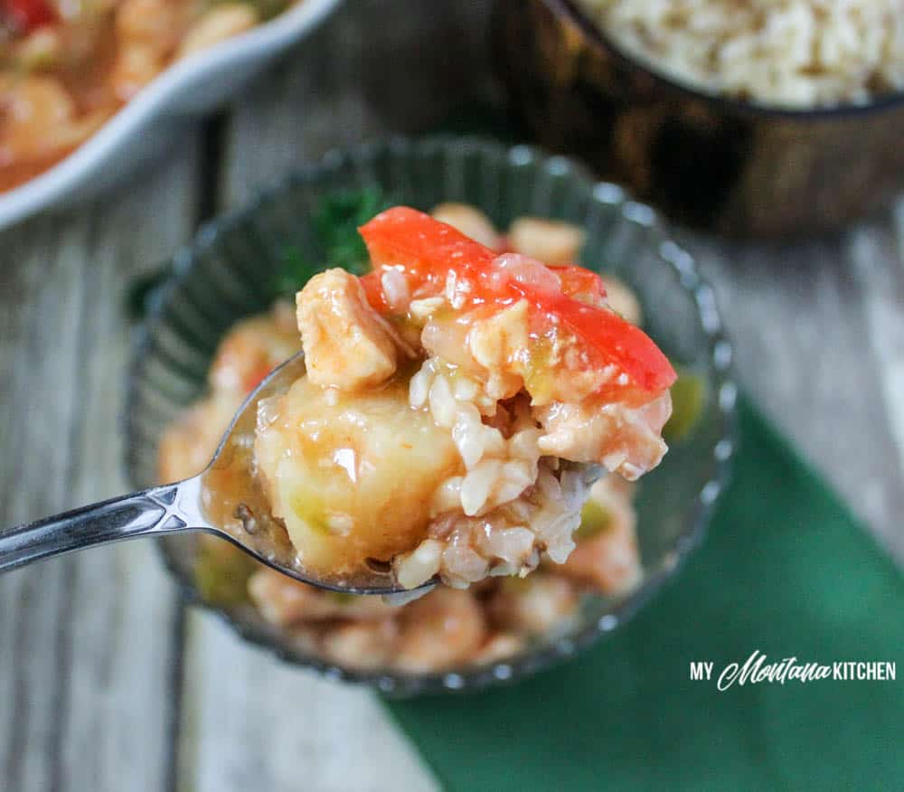 Sweet and Sour Chicken (THM-E, Sugar Free) #sweetandsourchicken #sweetandsour #lowfat #healthycarb #thm #trimhealthymama #thme #chicken #instantpot #recipe