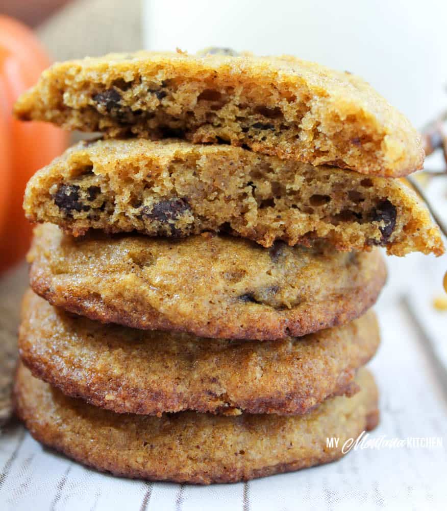 Pumpkin Chocolate Chip Cookies (Low Carb, Sugar Free, Gluten Free, THM-S) #pumpkin #pumpkincookie #chocolatechipcookie #lowcarb #trimhealthymama #thms #sugarfree #healthycookie