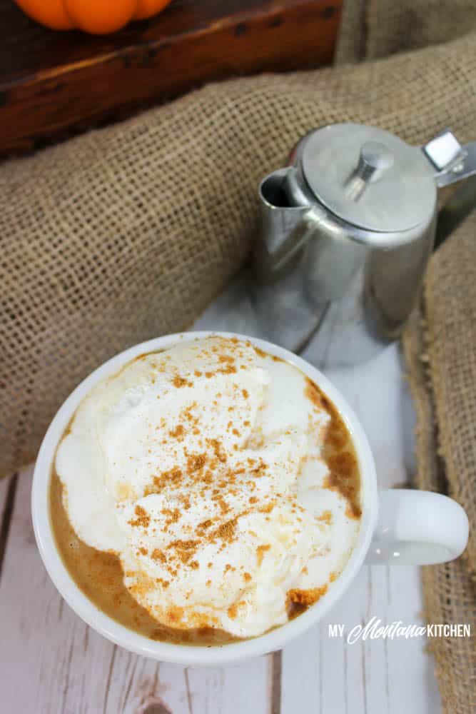 Pumpkin Spice Latte (Sugar Free, Low Carb, THM-S) #sponsored #trimhealthymama #thm #sugarfree #lowcarb #dairyfree #pumpkin #coffee