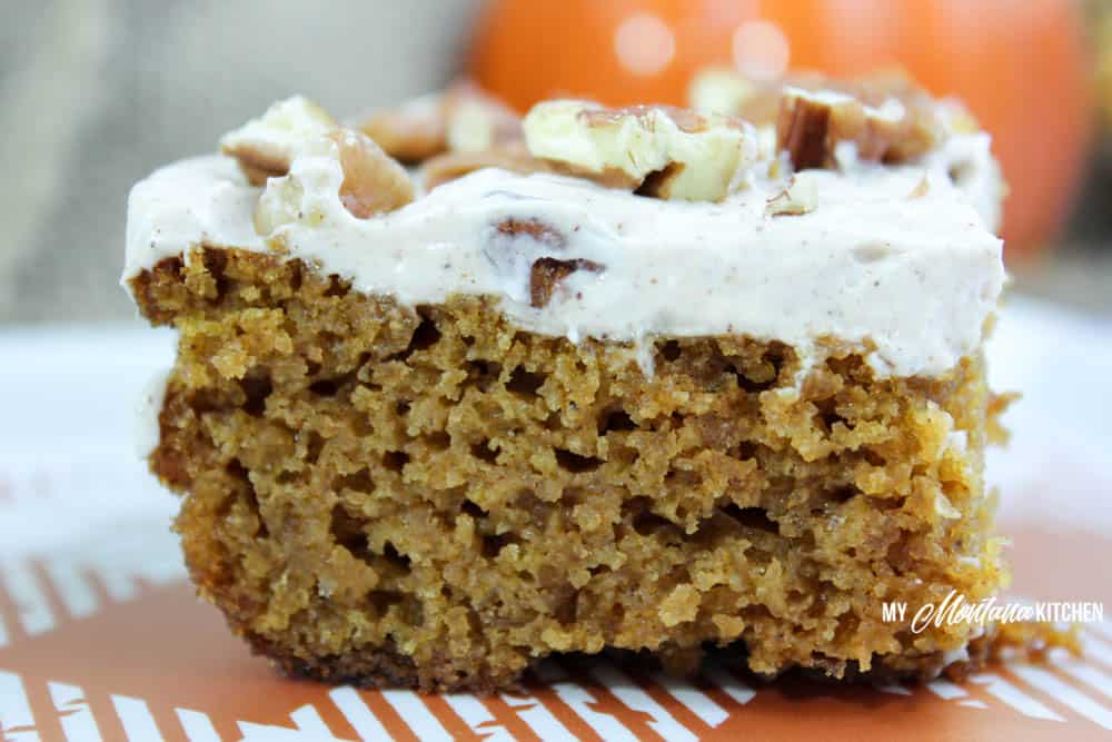 Pumpkin Pecan Cake (Low Carb, Sugar Free, THM-S) #trimhealthymama #thm #pumpkin #pumpkincake #pecan #sugarfree #lowcarb #glutenfree #mymontanakitchen