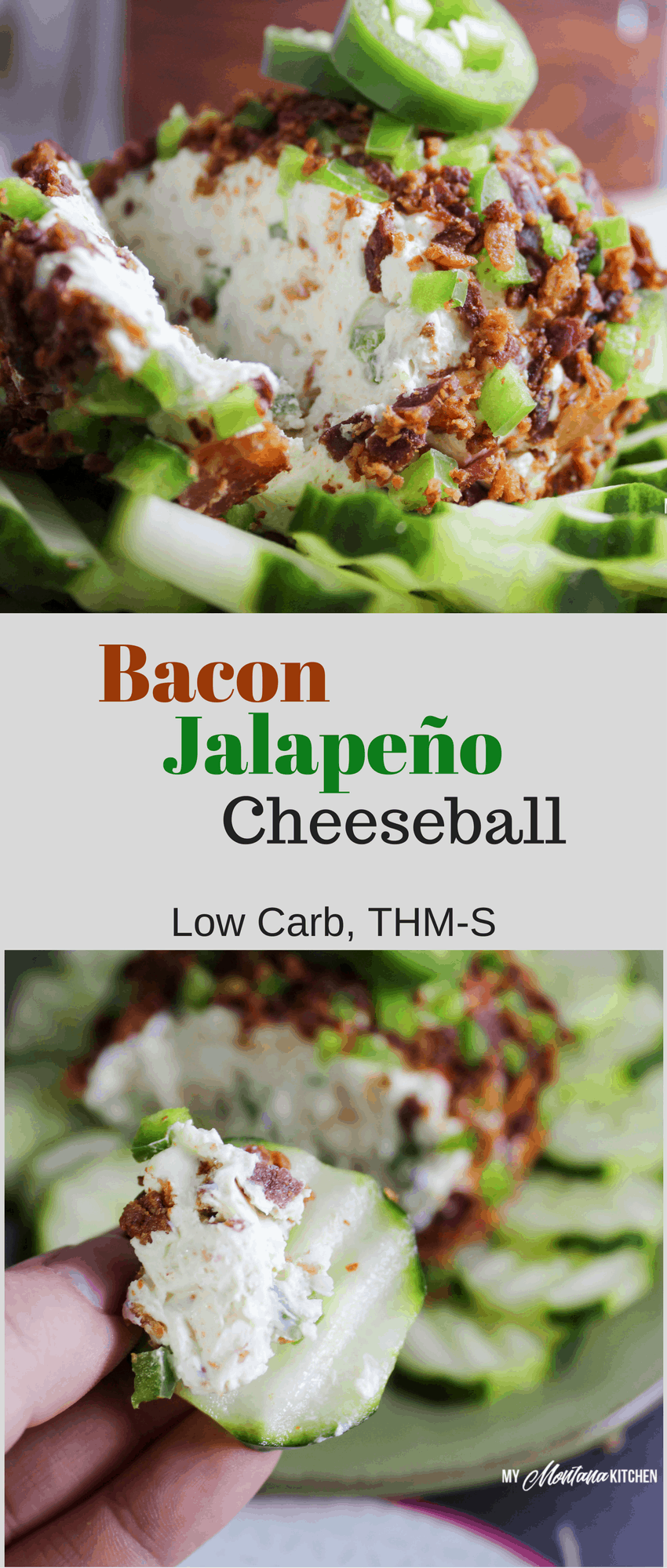 Easy Bacon Jalapeño Cheese Ball (Low Carb, Keto, THM-S) #trimhealthymama #thm #thm-s #cheeseball #bacon #jalapeno #appetizer #creamcheese 