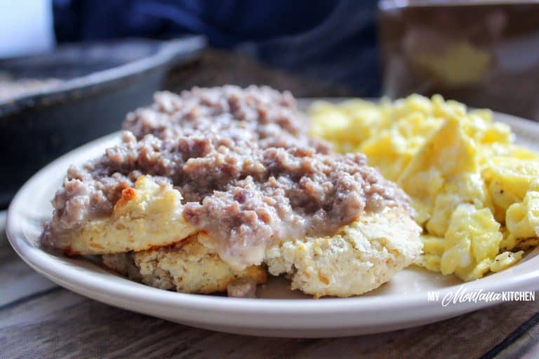 Low Carb Sausage Gravy (THM-S, Gluten Free) #trimhealthymama #thm #thm-s #lowcarb #lowcarbgravy #sausage #sausagegravy #mymontanakitchen