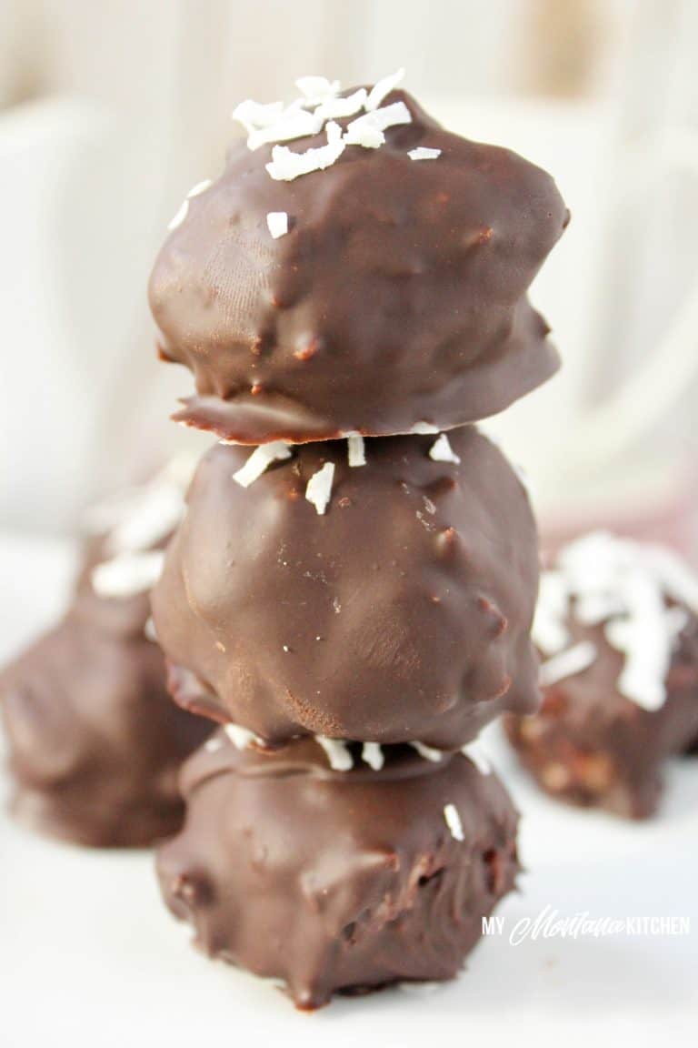 Low Carb Almond Joy Bonbons (Sugar Free, Dairy Free, THM-S) #trimhealthymama #thm #sugarfree #lowcarb #dairyfree #glutenfree #thm-s #bonbons #almondjoy #coconut #ketocandy #lowcarbcandy #christmas