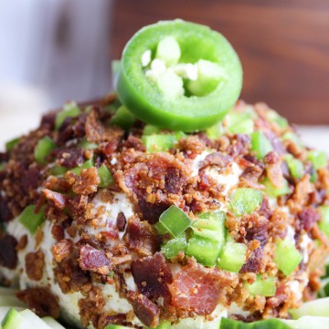 Easy Bacon Jalapeño Cheese Ball (Low Carb, Keto, THM-S) #trimhealthymama #thm #thm-s #cheeseball #bacon #jalapeno #appetizer #creamcheese