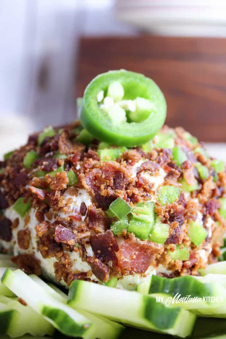 Easy Bacon Jalapeño Cheese Ball (Low Carb, Keto, THM-S) #trimhealthymama #thm #thm-s #cheeseball #bacon #jalapeno #appetizer #creamcheese