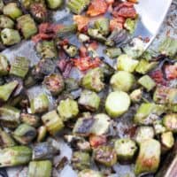 Crispy Roasted Okra with Bacon (Low Carb, THM-S) #trimhealthymama #thm #thm-s #crispyokra #okrarecipe #okra #bacon #roastedokra