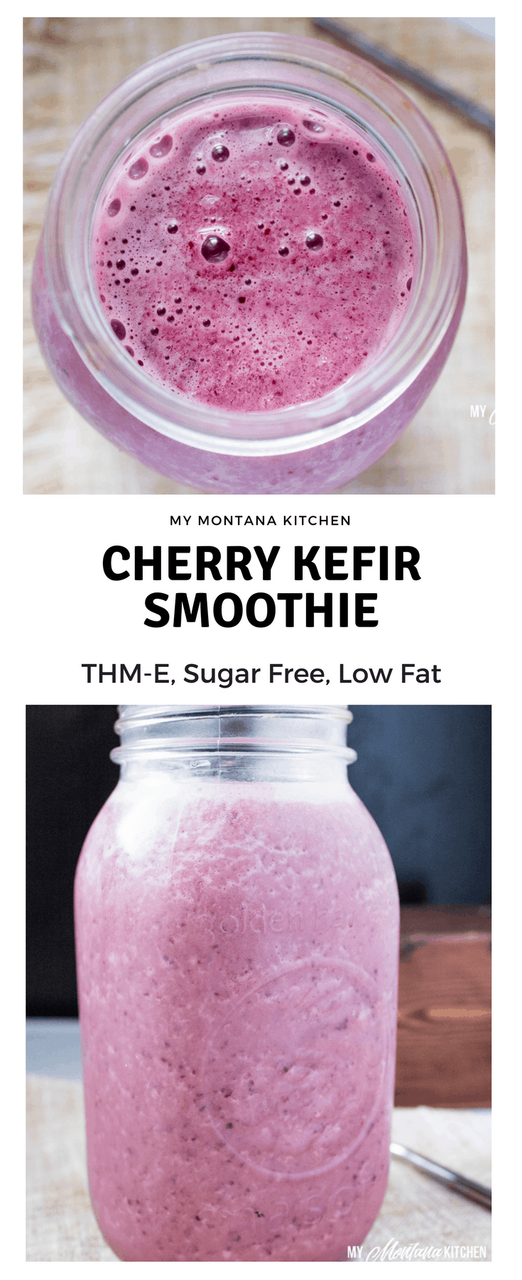 Cherry Kefir Smoothie (Low Fat, THM-E, Sugar Free) #trimhealthymama #thm #thme #healthycarbs #cherries #kefir #smoothies #healthydrink #probiotics