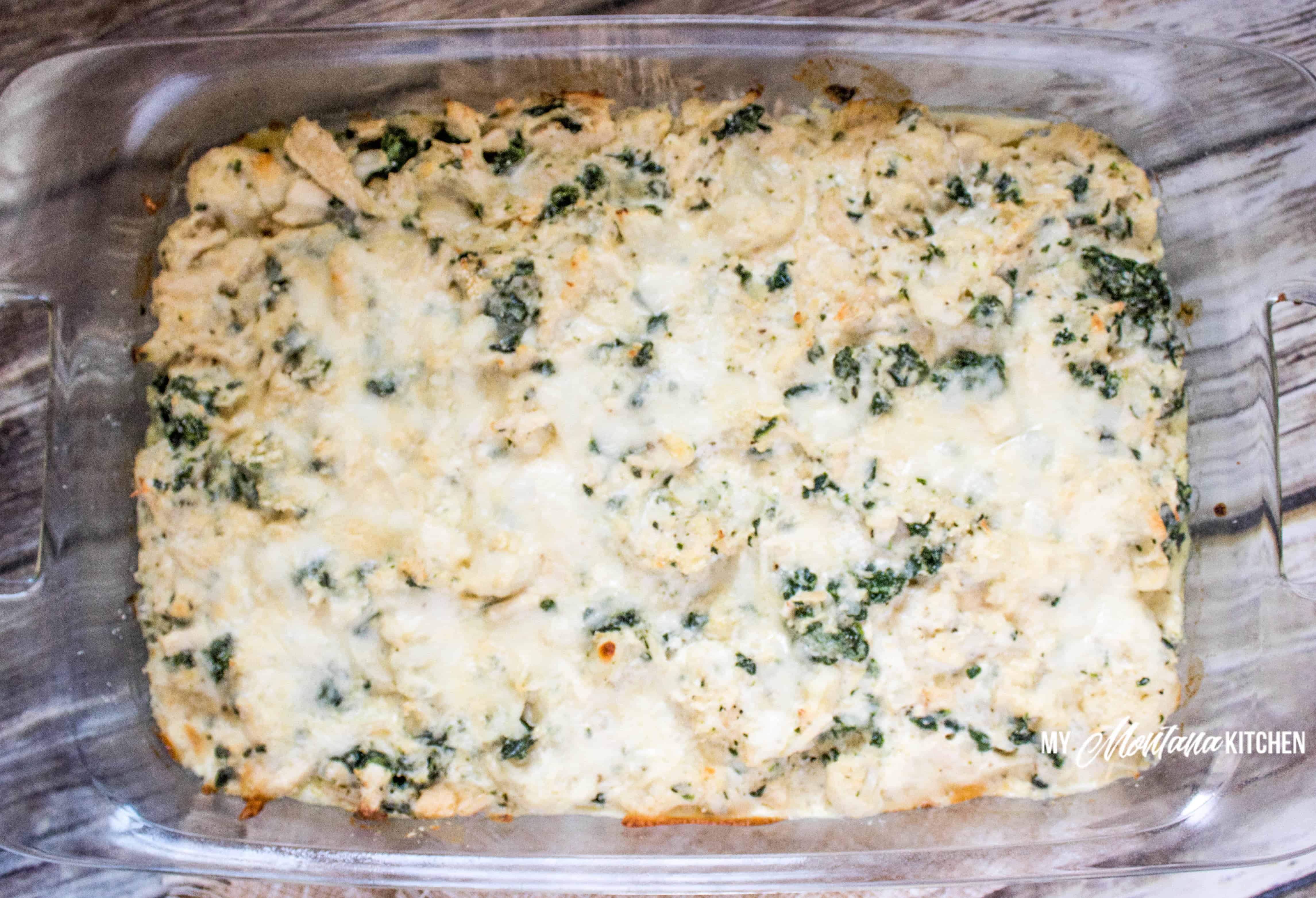 Alfredo Chicken Casserole (Low Carb, THM-S, Gluten Free) #trimhealthymama #thm #thms #alfredo #casserole #chicken #lowcarb #glutenfree #mymontanakitchen #comfortfood #keto