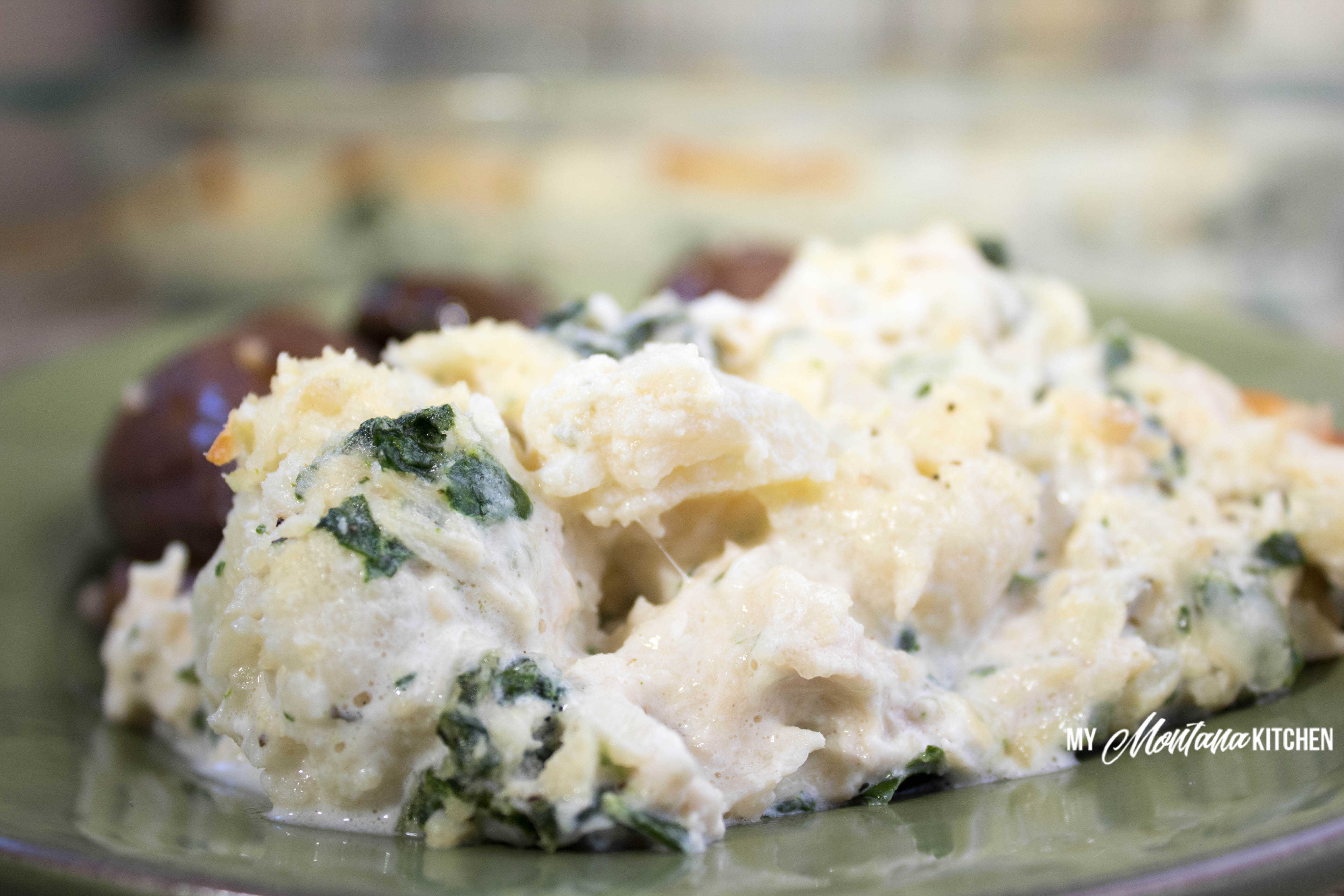 Alfredo Chicken Casserole (Low Carb, THM-S, Gluten Free) #trimhealthymama #thm #thms #alfredo #casserole #chicken #lowcarb #glutenfree #mymontanakitchen #comfortfood #keto