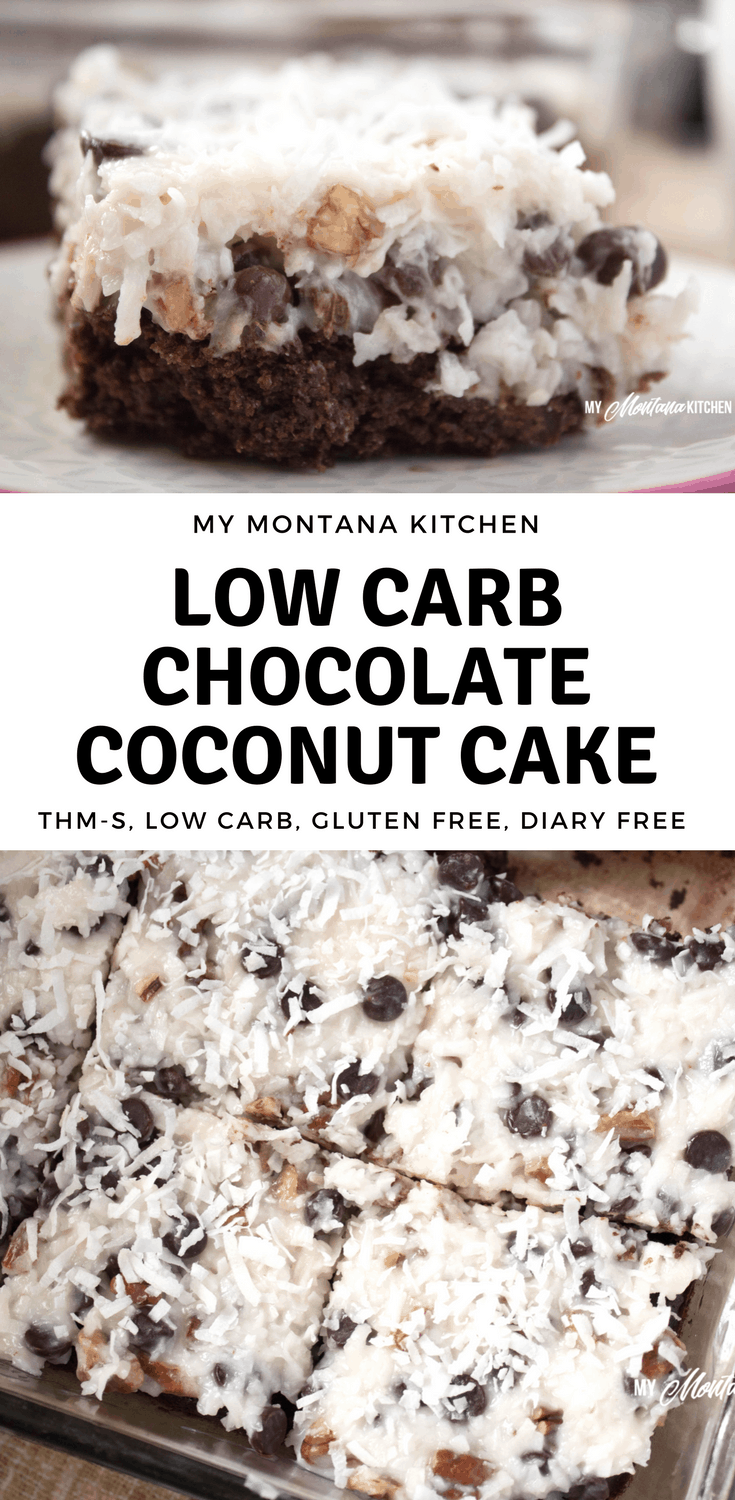 Low Carb Chocolate Coconut Cake (THM-S, Sugar Free, Gluten Free, Dairy Free) #trimhealthymama #thm #thms #lowcarb #glutenfree #dairyfree #sugarfree #chocolatecoconut #chocolate #coconut
