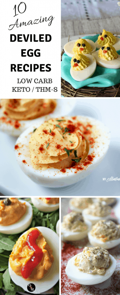 10 Deviled Egg Recipes for Easter (Low Carb, Keto, THM-S) #trimhealthymama #thm #keto #lowcarb #deviledeggs #eggs #easter