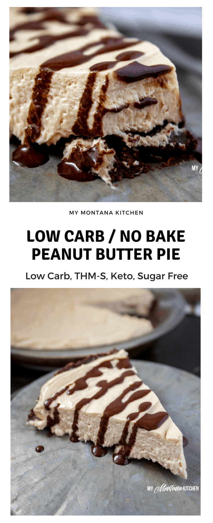 No Bake Low Carb Peanut Butter Pie (THM-S, Keto, Sugar Free, Gluten Free) #trimhealthymama #thm #lowcarb #keto #sugarfree #peanutbutter #chocolate #pie #peanutbutterpie