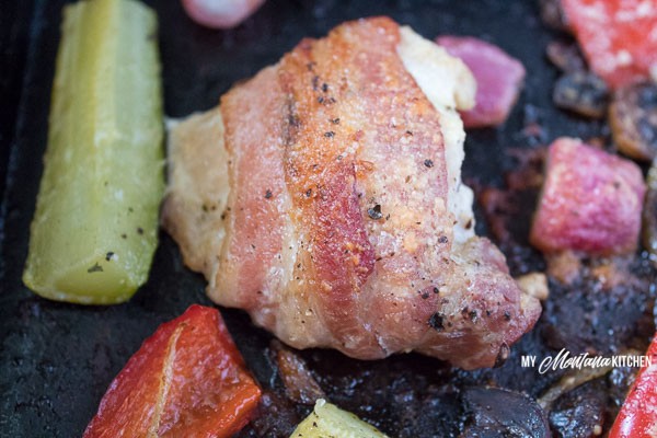 Bacon Wrapped Chicken Sheet Pan Dinner (THM-S, Low Carb) #trimhealthymama #thms #keto #lowcarb #glutenfree #bacon #chicken #sheetpandinner