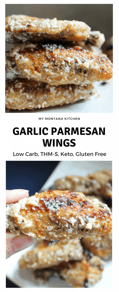 Garlic Parmesan Wings (Low Carb, THM-S, Keto) #trimhealthymama #thm #thms #lowcarb #glutenfree #keto #wings #garlic #parmesan #garlicparmesan