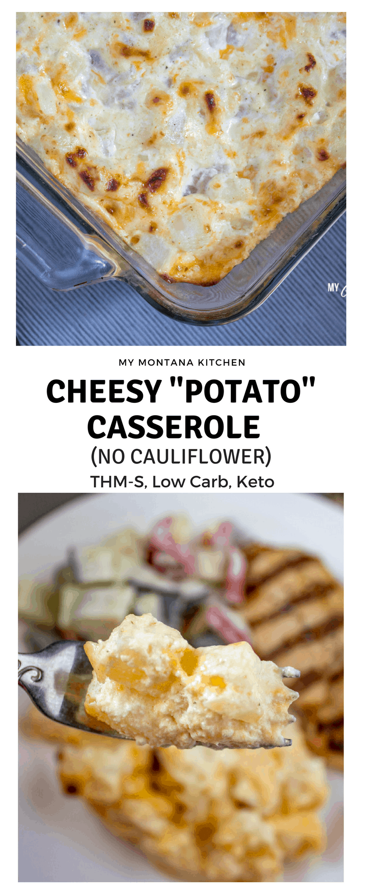 Cheesy "Potato" Casserole (Low Carb, THM-S, Keto) #trimhealthymama #thms #lowcarb #keto #cheesypotatoes #fauxpotatoes #lowcarbpotatoes