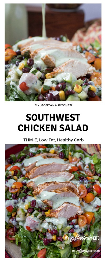 Southwest Chicken Salad (Low Fat, THM-E) #trimhealthymama #thm #thme #lowfat #southwest #chicken #salad #summermeals #greendressing