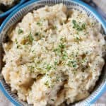 This easy chicken and rice recipe is creamy and cheesy...and healthy! This THM E chicken recipe is perfect for an easy casserole dinner. This quick and easy Instant Pot chicken and rice recipe is delicious. #trimhealthymama #thm #thme #lowfat #chickenandrice #healthydinner #instantpot