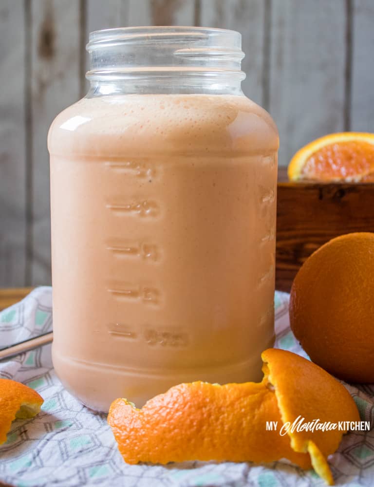 Orange Smoothie, Creamsicle Shake (THM-E, Sugar Free) #trimhealthymama #thm #thme #lowfat #sugarfree #orange #creamsicle #smoothie #shake #orangecreamsicle