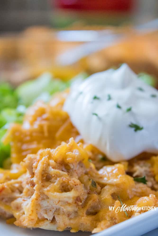 Taco Chicken Casserole (Low Carb, THM-S, Keto) #trimhealthymama #thm #thms #lowcarb #keto #taco #chickencasserole #tacocasserole #glutenrfree #easydinner