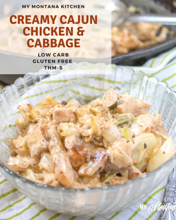 This Creamy Cajun Cabbage and Chicken tastes like a Cajun Alfredo. It is an easy low carb meal made on your stopetop. Perfect for summer or any time you need an easy, quick meal idea. #trimhealthymama #thm #lowcarb #cajun #chicken #cabbage #glutenfree #chickenandcabbage #easydinner #healthymeal
