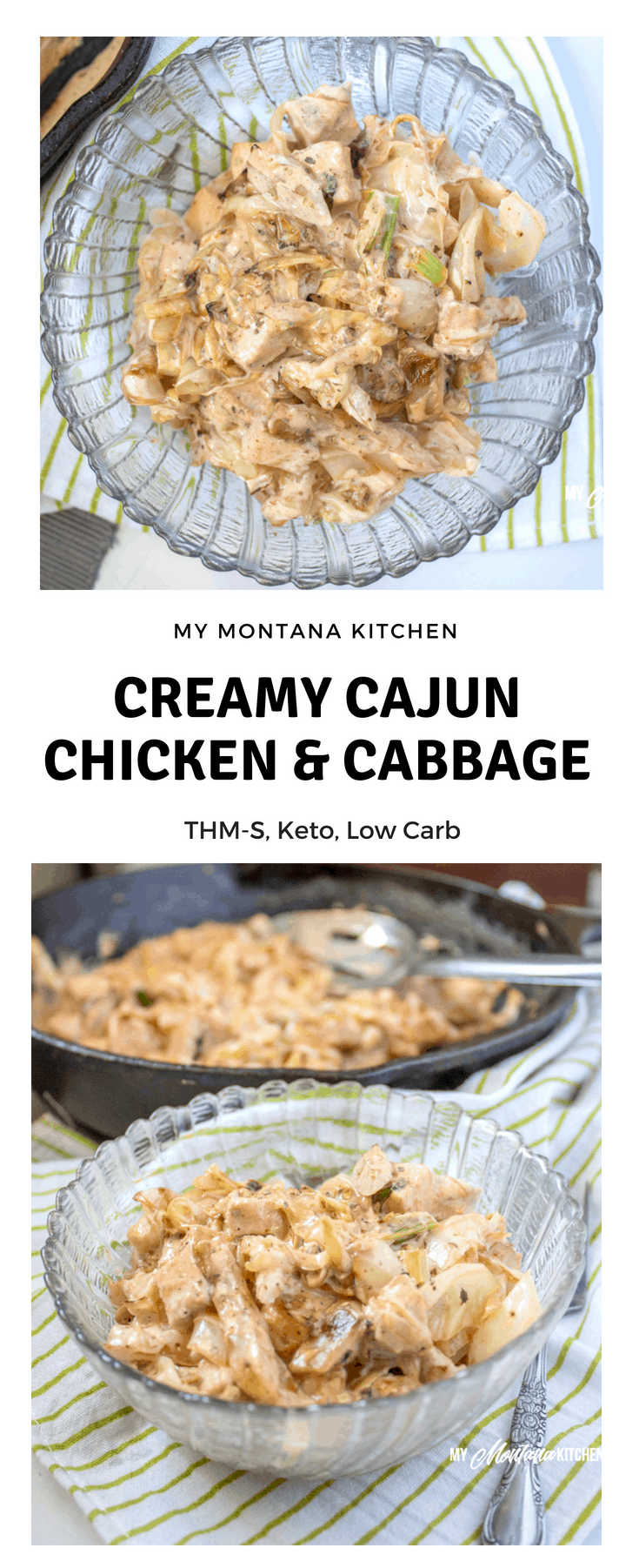 This Creamy Cajun Chicken and Cabbage tastes like a Cajun Alfredo. It is an easy low carb meal that can be made on your stovetop. Perfect for summer or any time you need an easy, quick meal idea. #trimhealthymama #thm #lowcarb #cajun #chicken #cabbage #glutenfree #chickenandcabbage #easydinner #healthymeal