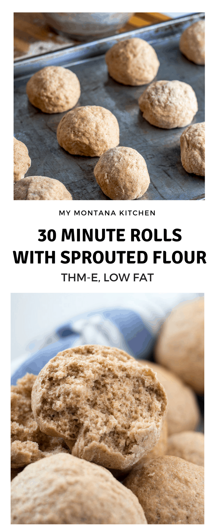 It only takes 30 minutes from start to finish to make these Sprouted Wheat 30 Minute Rolls. Healthy, filling, and they can be enjoyed as a Trim Healthy Mama E recipe. Quick, healthy, and sure to be a family-pleasing recipe! #trimhealthymama #thm #thm-e #lowfat #sproutedflour #30minuterolls #realfood #mymontanakitchen #thmbread