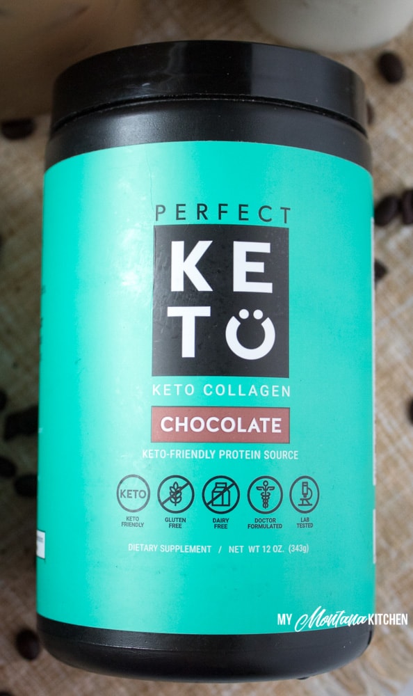 This is the best keto iced coffee recipe - filled with healthy fats and protein, it will keep you satisfied. This is the perfect low carb coffee drink for hot weather. #keto #lowcarb #perfectketo #collagen #mct #protein #icedcoffee #howtomakeicedcoffee #besticedcoffee #trimhealthymama #mymontanakitchen