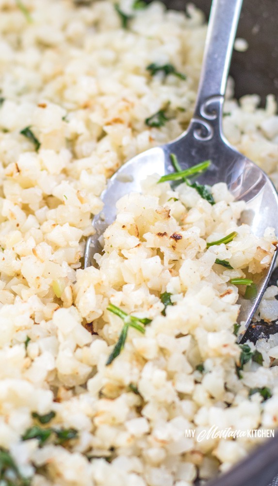 You can have Cilantro Lime Cauliflower rice can be ready and on your table in 15 minutes. This easy low carb side dish is filled with the fresh flavors of garlic and lime. Perfect as a Trim Healthy Mama Side Dish recipe, too! #trimhealthymama #thm #thms #lowcarb #keto #caulirice #cauliflowerrice #ricedcauliflower #mexican #cilantro #lime #cilantrolime