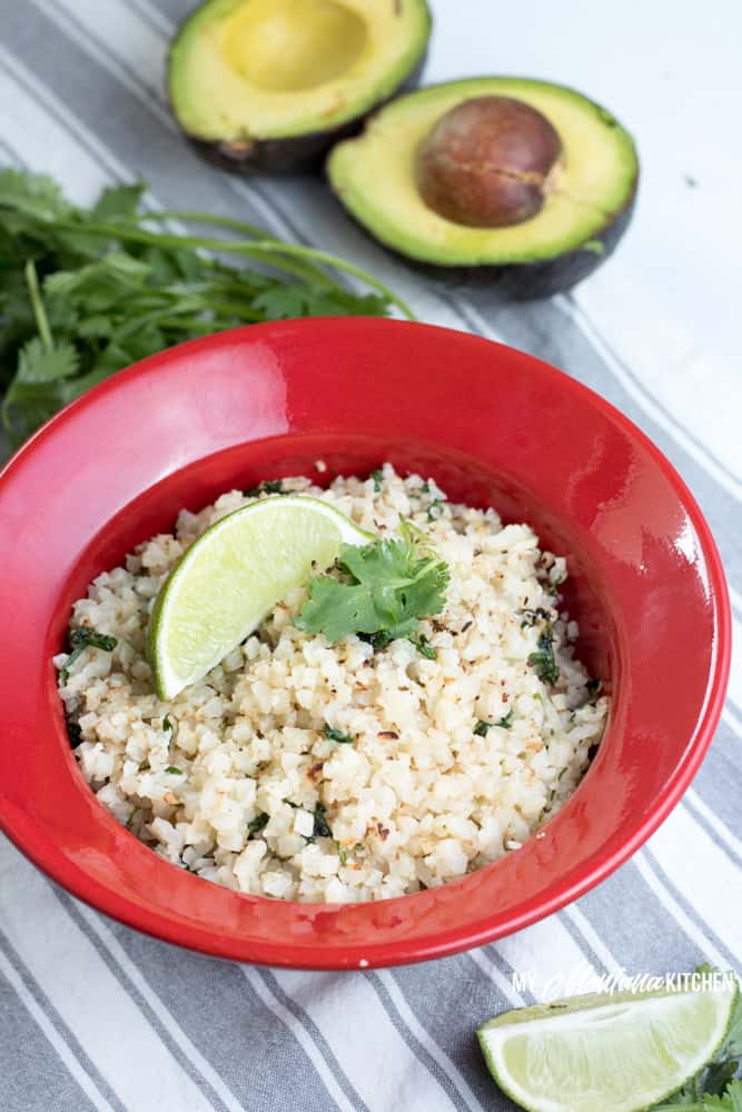 You can have Cilantro Lime Cauliflower rice can be ready and on your table in 15 minutes. This easy low carb side dish is filled with the fresh flavors of garlic and lime. Perfect as a Trim Healthy Mama Side Dish recipe, too! #trimhealthymama #thm #thms #lowcarb #keto #caulirice #cauliflowerrice #ricedcauliflower #mexican #cilantro #lime #cilantrolime