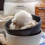 Sweet, tangy, and filled with comforting cinnamon, this easy Vanilla Frozen Yogurt recipe makes a super snack. Filled with protein, but light in calories, it is also a Trim Healthy Mama Fuel Pull Dessert! #trimhealthymama #thm #thmfp #lowcarb #lowfat #sugarfree #frozenyogurt #icecream #cinnamon #vanilla #vanillafrozenyogurt